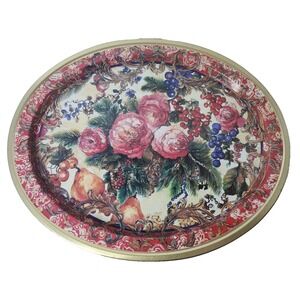 VTG Pictura Metal Floral Serving Tray Christina Ladas Swedish Oval Cotagecore
